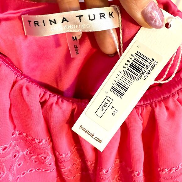NWT Trina Turk Phebe embroidered one shoulder pink ruffle dress size M - Picture 11 of 12
